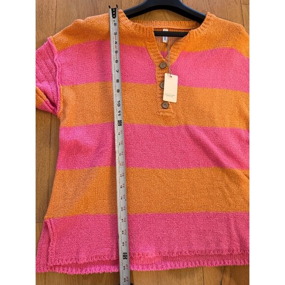 NWT Wishlist Knit Striped Quarter Button Sweater Pink Orange Womens Size XL - Picture 9 of 9